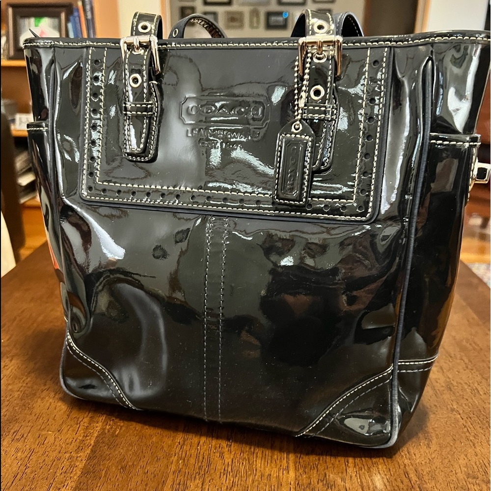 Coach Navy Patent Leather Tote